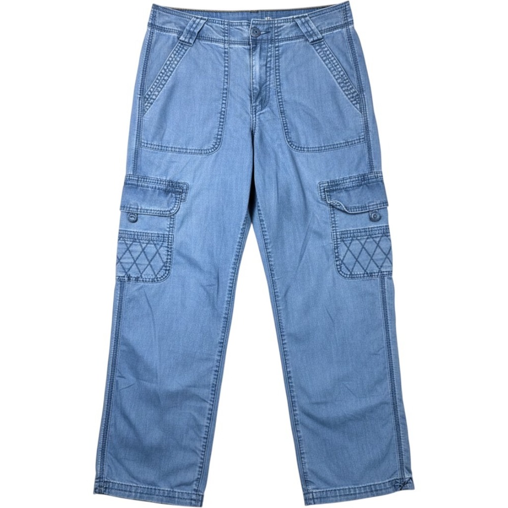 American Eagle Baggy Jogger Women‎ 2 Blue Cargo Quilted High Rise Stretch Travel